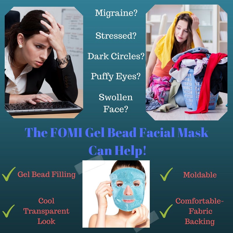 FOMI Hot and Cold Therapy Gel Bead Full Facial Mask by FOMI Care | Ice Face Mask for Migraine Headache, Stress Relief | Reduces Eye Puffiness, Dark Circles | Fabric Back (Full Face w/Eye Holes) - Image 4